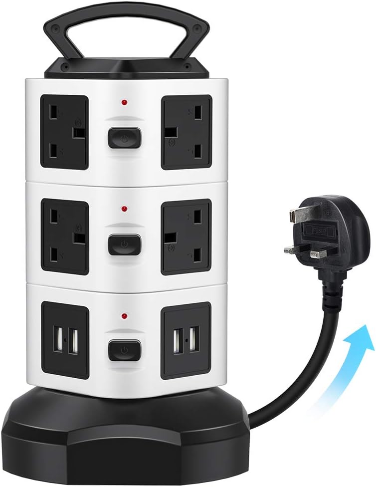 bedee Tower Power Strip Extension Cord, 10 Way Outlets 4 USB Ports