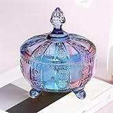 LWXPAIYY Purple Multicolor Glass 3-Footed Candy Dish with Lid 16oz(Purple) | Floral Embossed Decorative Candy Jar with Non-Airtight Lid,Vintage Candy Dishes Bowl with Lids for Office Desk Coffee Table
