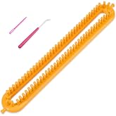 Hobbspring Knitting Loom Set Rectangular Knitting Board Loom 13.9x2in Plastic Darning Needle Crochet Yellow Scarf Looms Long Hats Shawl Making Tool DIY Yarn Weaving Kits for Women Adults Beginners