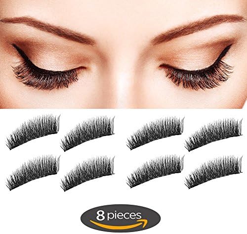 Magnet Eyelashes-Dual Magnetic False Eyelashes with NO GLUE 3D Fiber Reusable Best Fake Lashes Extension for Natural Look,Perfect for Deep Set Eyes (-2 Pair/8 Pieces) (DUAL-FULL SZIE 014)