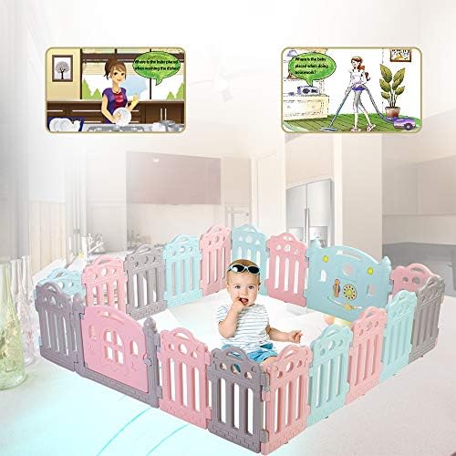 LONTEK Baby Playpen Kids Activity Center Safety Play Yard Home Indoor - Outdoor (Multicolor, 16 Panels) …