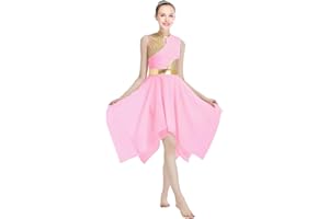ELLYDOOR Praise Dance Tunic Dresses for Women Sleeveless Gold Color Block Irregular Flowy Skirt Worship Lyrical Dance Costume