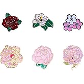 6Pcs Flower Enamel Brooch Pin Pretty Plant Flower Lapel Pins Badge Sakura Pins Set for Women Girls Clothes Bags Decor
