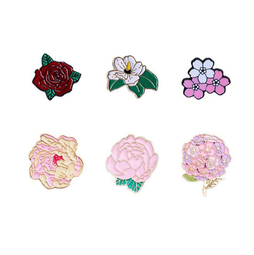6Pcs Flower Enamel Brooch Pin Pretty Plant Flower Lapel Pins Badge Sakura Pins Set for Women Girls Clothes Bags Decor