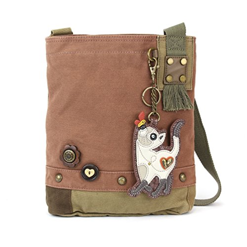 Chala Handbags Canvas Crossbody Messenger Bags with White Slim Cat Coin Purse Combo (Mauve)