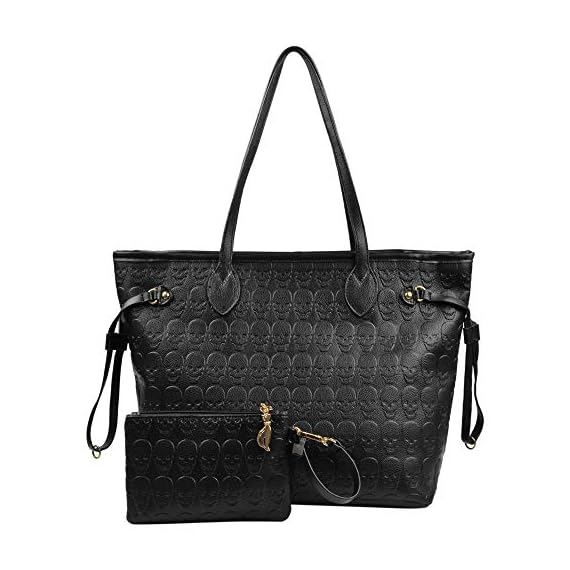 Women-Devil-Skull-Handbags-Pu-Leather-Top-Handle-Satchel-Shopping-Bag-with-Clutch-Purse