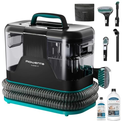 Clean It, Aspirador de tapicerías + 2 botellas de solución de limpieza para mascotas (250ml + 1L), Limpieza rápida de derrames y manchas, Suciedad de Mascotas, Potencia de 750W, IN5020F0MAN