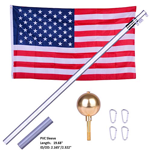 charaHOME 25FT Telescopic Flag Pole Free 3'x5' American Flag & Golden