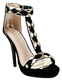 Fantastic34 Gold Plating T-Strap Ankle Cuff Platform High Heel Dress Sandal Shoes