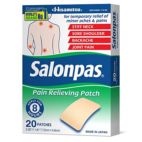 SALONPAS PAIN RELIEVING PATCH, 20 COUNT, FOR BACK, NECK, SHOULDER, KNEE PAIN AND MUSCLE SORENESS, 8 HOUR PAIN RELIEF