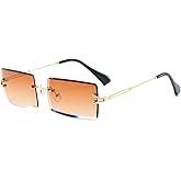 LASPOR Retro Rimless Rectangle Sunglasses for Women Men Tinted Lens Gold Metal Frameless Vintage Square Glasses