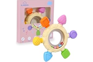 SLUQQHDU Baby Teething Toys for 0-6 6-12 Months,Ring Teether Baby Infant Toys,Baby Rattle Teether Sensory Toy for Babies 0-24