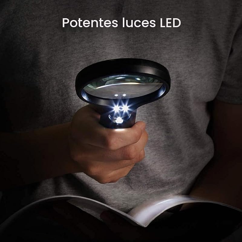 Lupa con Luz LED de Mano, Lupa de Lectura con Aumento de 3X y 45X