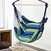 Finehter Hanging Rope Hammock with Pillow Set|Hanging Chair Swing seat for Indoor Outdoor Use|265 lbs Weight Capacity,Blue & Green Stripe,No Fade