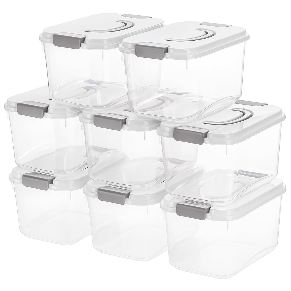 Photo 1 of Elsjoy 8 Pack 5.5 Quart Plastic Storage Bins with Lid and Handle, Clear Latch Storage Box Stackable Organizing Bins, Lidded Storage Container for Home, Office