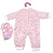 HappyBB 2 PCS Baby Doll Clothes Fits 16 inches American Girl Doll - Pink Printed Romper & Pink Stripes Romper with Hat