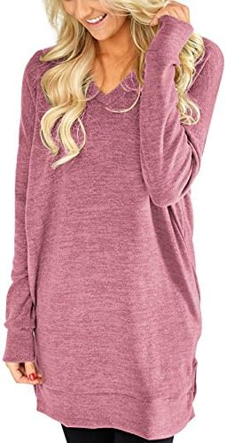 Kool Classic Womens Casual Long Sleeves Solid V-Neck Tunics Shirt Tops with Pockets