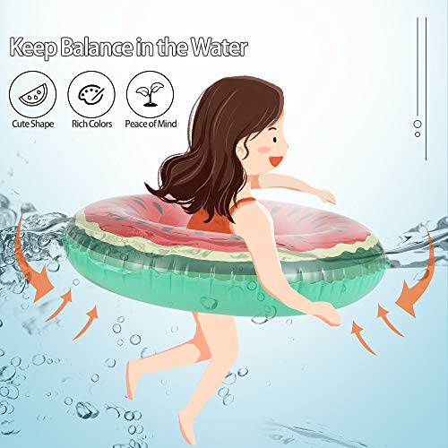 image for Lucky Doug 3PCS Swim Ring with 1 Beach Ball, Kids Inflatable Fruit Swi