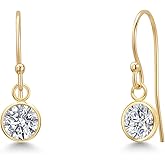 Gem Stone King 14K Yellow Gold Gemstone Birthstone French Wire Dangle Earrings for Women | Round 5MM | Gold Jewelry for Her Mom Wife