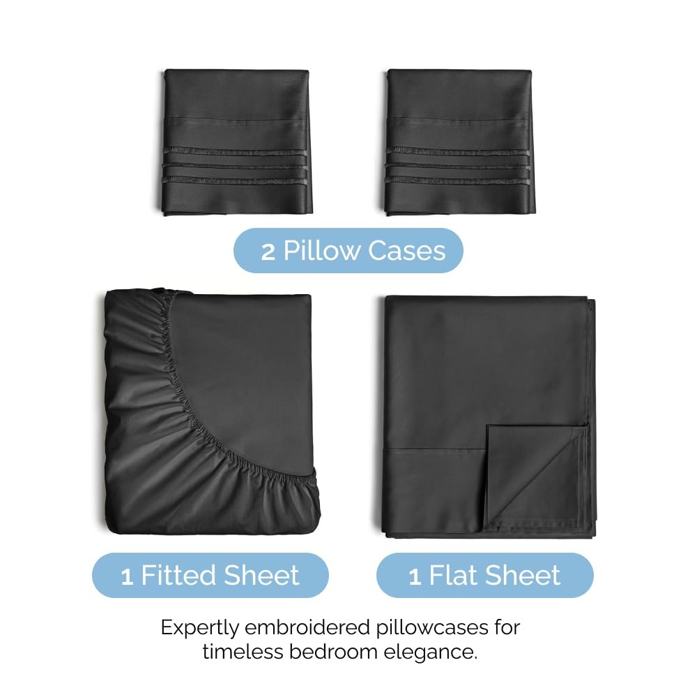 King Size 4 Piece Sheet Set - Comfy Breathable & Cooling Bed Sheets Set - Hotel Luxury Bedding for Women, Men, Kids, Teens, Boys & Girls - Deep Pockets, Ultra-Soft and Wrinkle Free - Oeko-Tex - Black