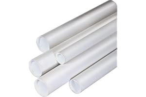 Aviditi White Mailing Tubes with Caps, 2 1/2" x 24", Pack of 34, for Shipping, Storing, Mailing, and Protecting Documents, Blueprints and Posters