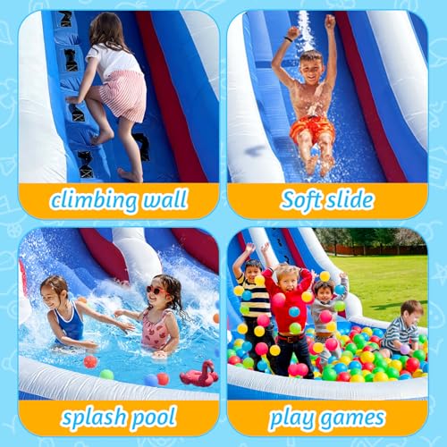22FT Inflatable Grade Water Slide for Kids with Big Splash Pool, Heavy Duty Blue Kids Water Park with 550W Blower（Enhanced Version）, Wet & Dry Use Outdoor Bounce House for Backyard Summer Party