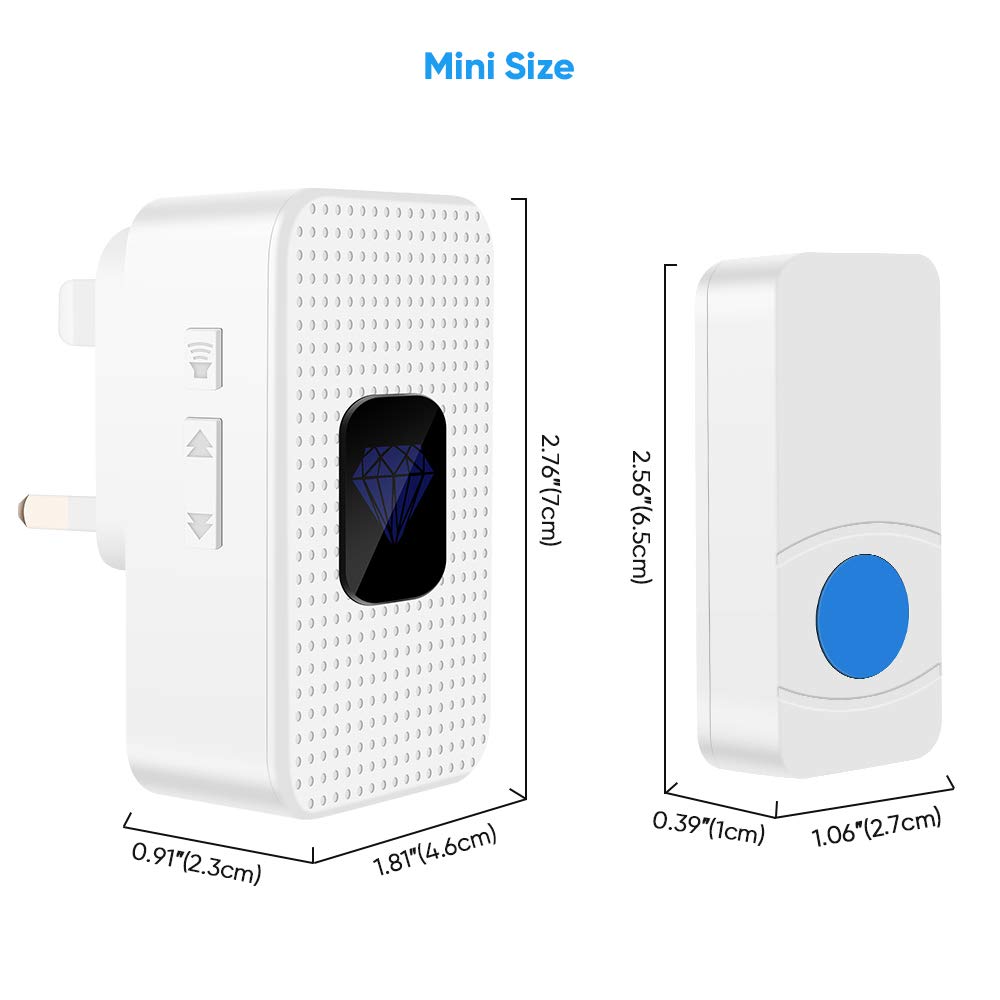 Wireless Doorbell, IP55 Waterproof Remote Cordless Door Chime Kit, 1 Push Button & 2 Plug in Receivers 1000Ft Range, 55 Chimes, 5-Level Volume, LED Flash Mute Mode & Memory Function