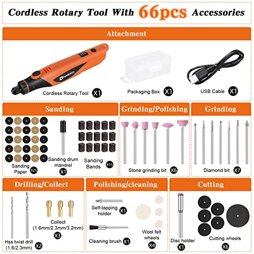 HARDELL 3.7V Cordless Rotary Tool, Mini Rotary Tool With 66pcs