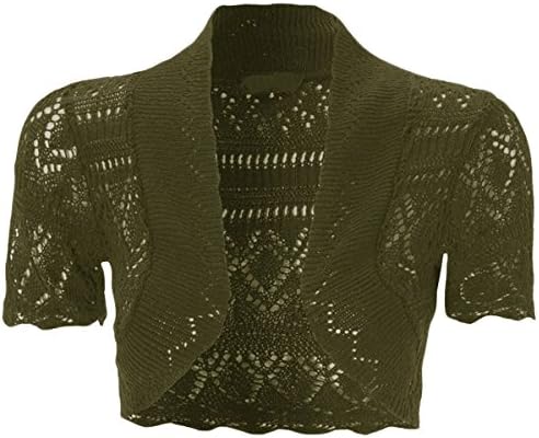 mafhh55 Womens New Crochet Front Open Ladies Short Sleeve Knitted Bolero Cropped Cardigan Shrug Top 8-30