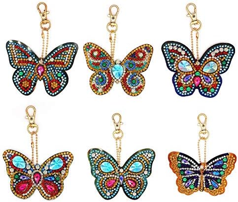 Diamond Painting Keychain, DIY Butterfly Full Drill Special Shaped Diamond Painting Keychain Gift 6pcs