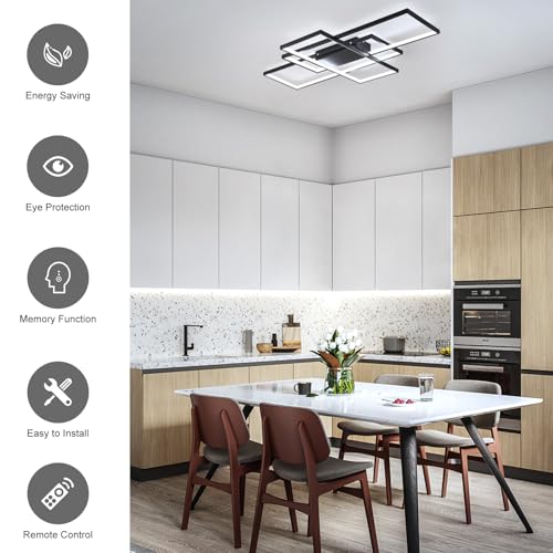 Luz de techo LED moderna geadi, luz de techo incorporada ajustable en negro de 35“, 3 lámparas de techo cuadrado, adecuada para comedor de dormitorio de Sala de techo bajo (50w, 3000k-6500k)