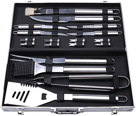 BBQ Tools Accessories, 18 Pcs Premium Stainless Steel Perfect Outdoor Barbecue Grill Utensils Set Kit with Aluminum Storage Case by Jwxstore