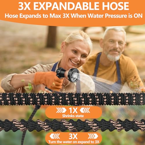 50 ft Garden Hose - Expandable Garden Hose with 10 Function Spray Nozzle - Kink-Free, Lightweight, Durable, Flexible, 2026 New Retractable Water Hoses for Yard, Lawn, Gardening(Black Rose gold)