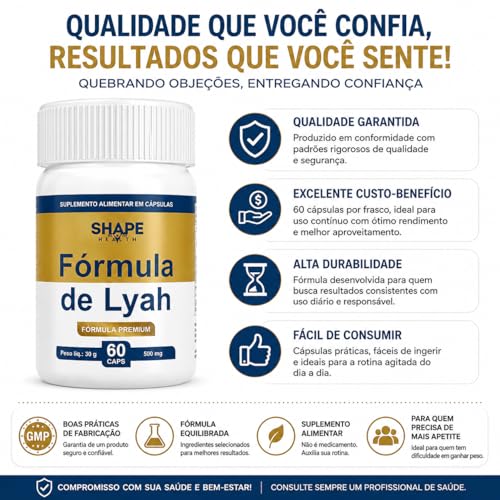 Fórmula de Lyah Original Suplemento 60 Cápsulas Lyan Composto de Lyara Nautral - Lia Auxilia no Aumento Do Apetite