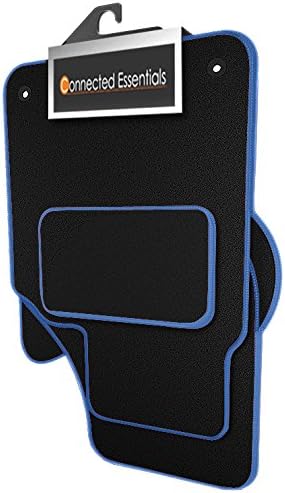 Fully Tailored Deluxe Car Mats, Set of 4, Black With Blue Trim 5044936 by Connected Essentials