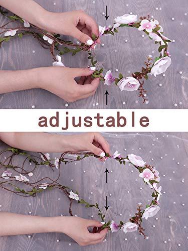Felice Arts Floral Headband Adjustable Flower Crown Bridal Hair Wreath Flower Garland Headdress for Wedding Festival Themed Party Vacation Maternity Photography Props Halloween Fairy Costume or Xmas - Thumbnail 2