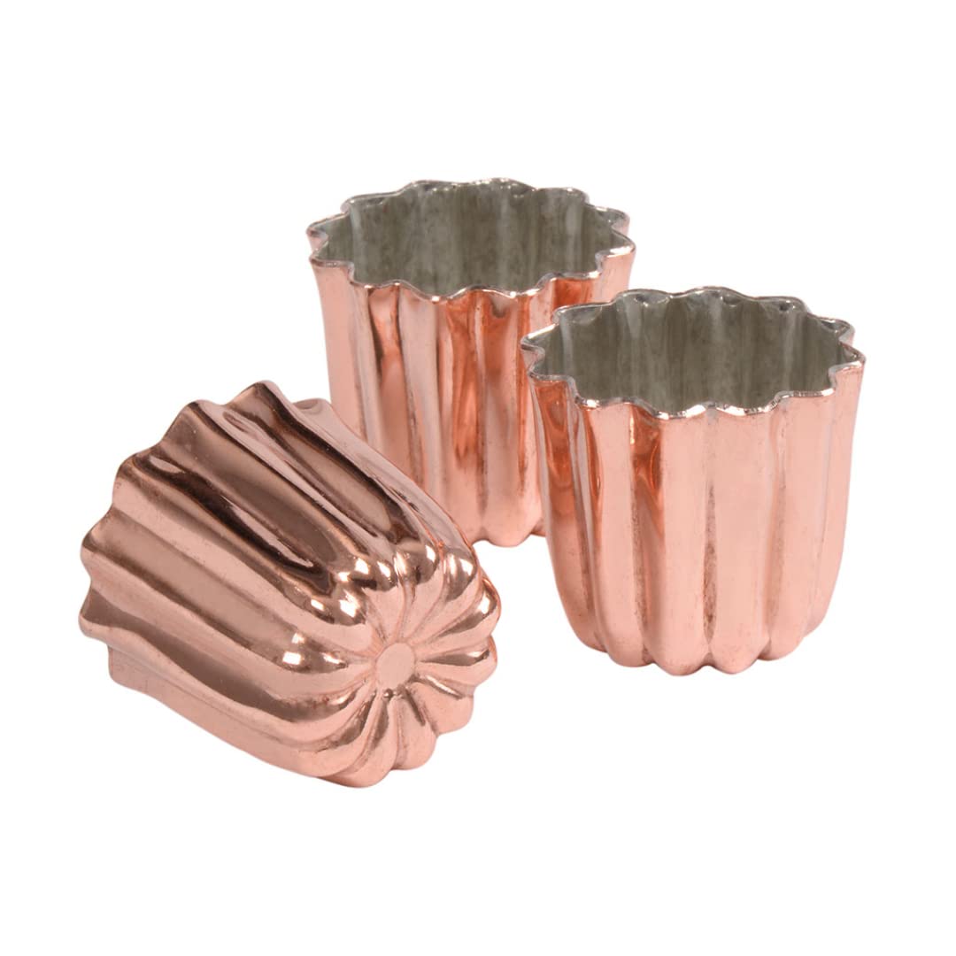 Patisse 719197 Set of 3 Copper Fluted Bordeaux Moulds 17.5 x 6 x 6 cm