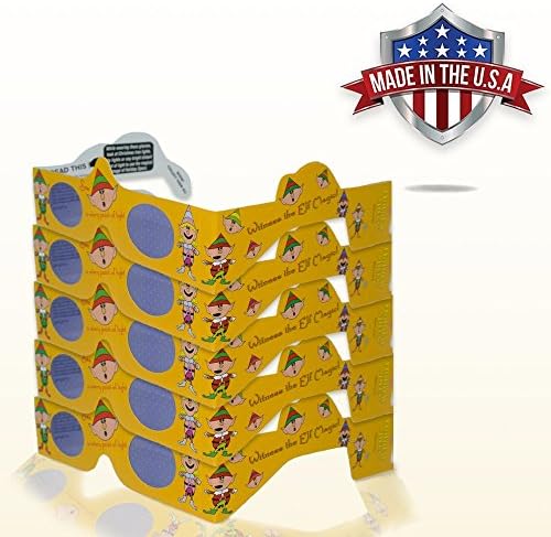 3D Christmas Glasses - 5 Pack - A Fun Christmas Experience! Turn Holiday Lights Into Magical Images. At Every Point Of Light See ELVES! Our USA MADE Holiday Specs Are Perfect For Festivities!