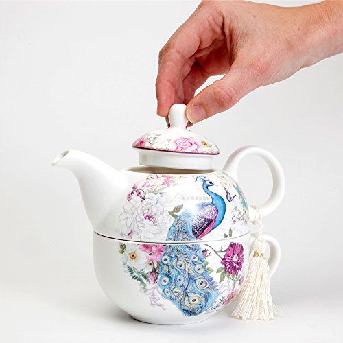 Bits and Pieces Tea For One Peacock Porcelain Teapot and Cup Set