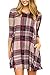 BOOSOULY 3/4 Sleeve Crew Neck Lattice Print Flowy A Line Dress Blouse Tunic for Women Beige L