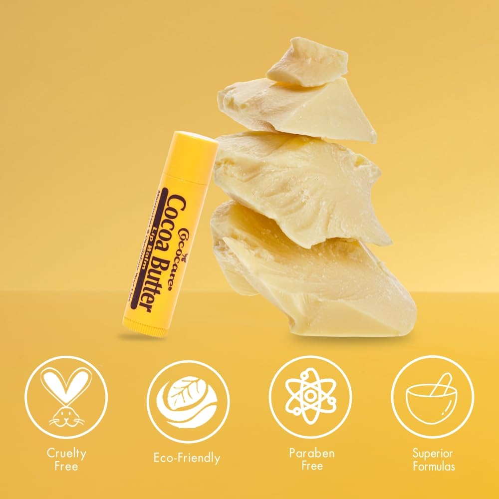 Cococare Cocoa Butter Lip Balm - The Little Yellow Stick Enriched with Natural Cocoa Butter - Conditions & Protects Lips with Hydrating Formula - 0.15oz (Pack of 5)