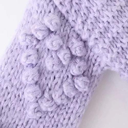 Eoeth Solid Knitted Coat for Women Casual Puff Sleeve Knit Cardigan Sweater Outerwear Loose Overcoat Warm Winter Purple