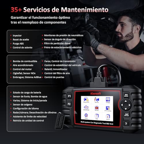 iCarsoft MB V3.0 OBD2 Car Diagnosis Machine for Ben.z/Sprinter/Smart, Bi-directional Scanner Whole System, 35 Functions Reset, Battery Test, Auto Vin, Lifetime Updates