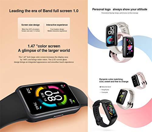 Honor Band 6 Smart Wristband 1st Full Screen 1.47" AMOLED Color Touchscreen SpO2 Swim Heart Rate Sleep Nap Stress All-in-One Activity Tracker 5ATM Waterproof Standard Version (Meteorite Black) - Image 4