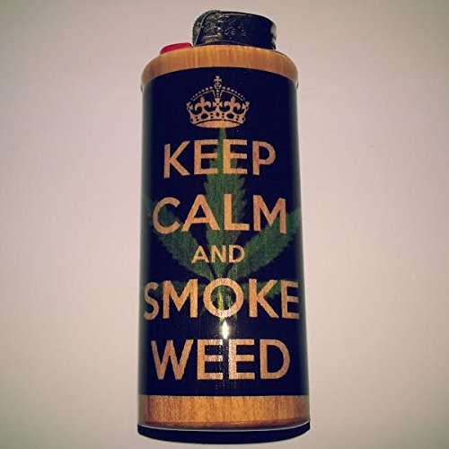 Keep Calm & Smoke Weed Lighter Case Weed Marijuana Ganja Holder Sleeve Cover Fits Bic Lighters