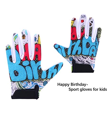 Roaming Kids Gloves for Age3-10, Great for Boys Girls Outdoor Sports, Cycling, Riding, Climbing, Scooter etc. (7-8Years, HappyBirthday-Long Finger)