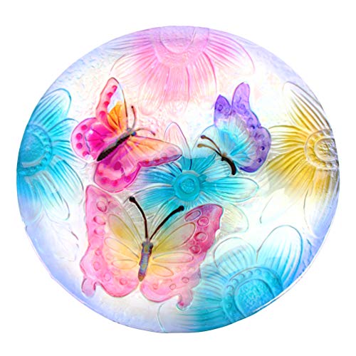 HONGLAND Birdbath Outdoor Bird Feeder Glass Butterfly Bowl for Garden with Metal Stand Decor for Patio,Backyard,Porch