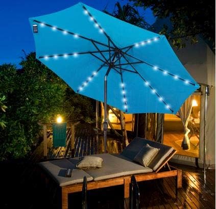 Amazon Com Ark Decor Offset Patio Umbrella Pacific Blue Polyester 9 Ft Steel Solar Lighted Your Ideal Patio Shade Solution Garden Outdoor