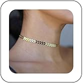 Vacaonio Boho Fishbone Chain Choker Necklace Gold Arrow Collarbone Necklace Chevron Choker Necklace Minimalist Fish Bone Clavicle Necklace Jewelry for Women