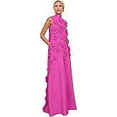 Womens High Neck Satin Mother of The Bride Dresses 3D Floral Formal Party Gowns for Wedding Guest YDX-M105
